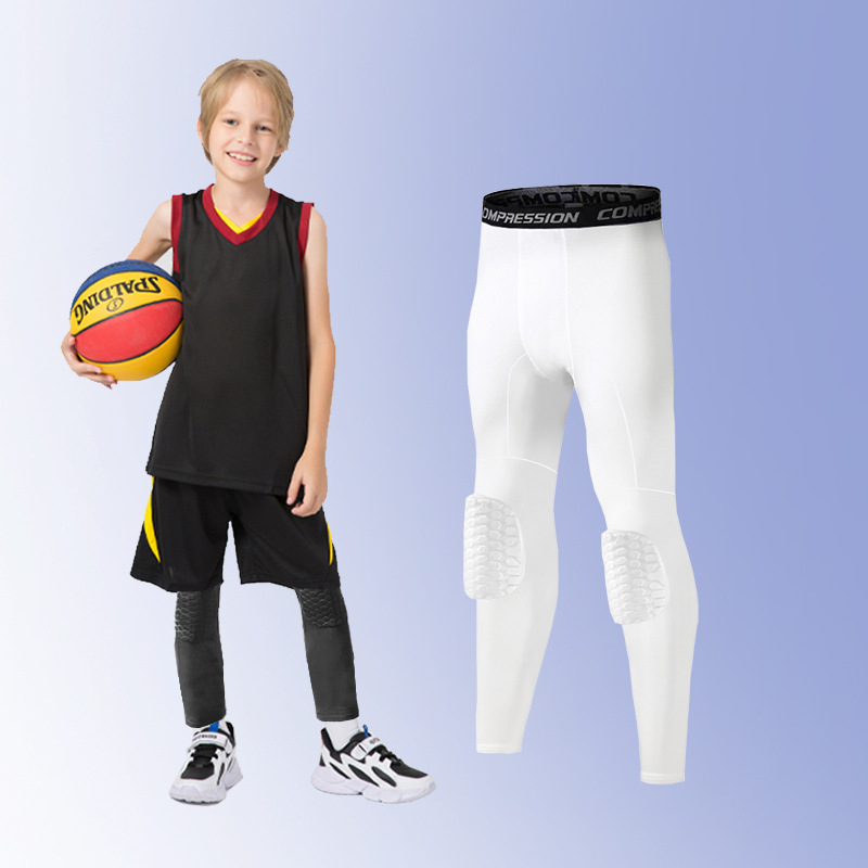 Παιδικά αθλητικά παντελόνια με προστασία γονάτων για μπάσκετ — πολυεστέρας, υψηλή ελαστικότητα, γόνατο προστασία (Πολυεστέρας; Προστασία γονάτων; Διαπνοή; Υψηλή ελαστικότητα; Για μπάσκετ)