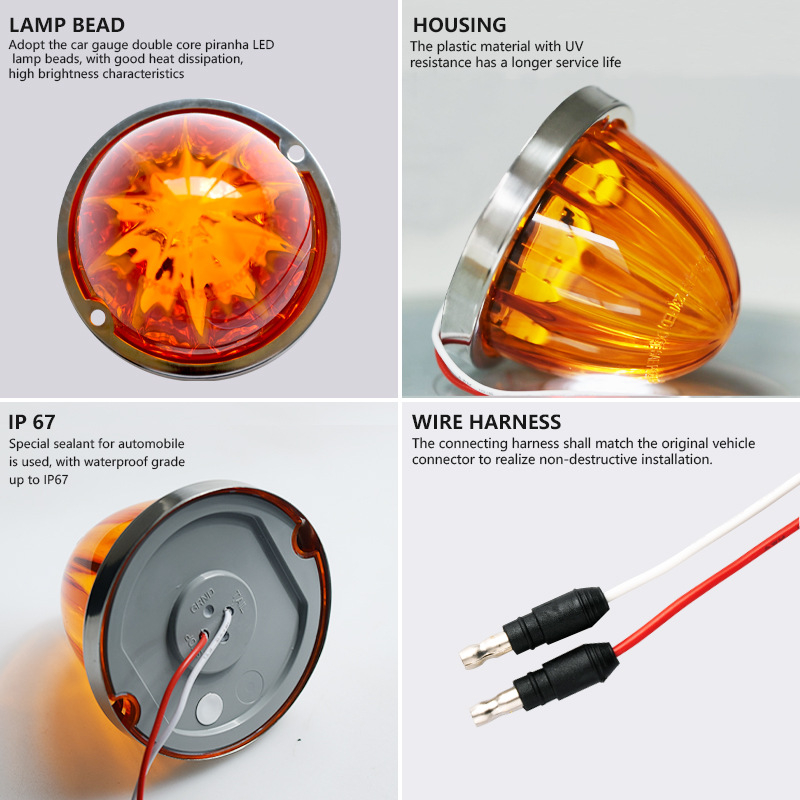 LED bočne svjetiljke kamiona s treperavim signalom, IP65, 10-30 V, 5 W, 5000 lm, dimenzije 7.6x9.4 cm, žuta svjetlost