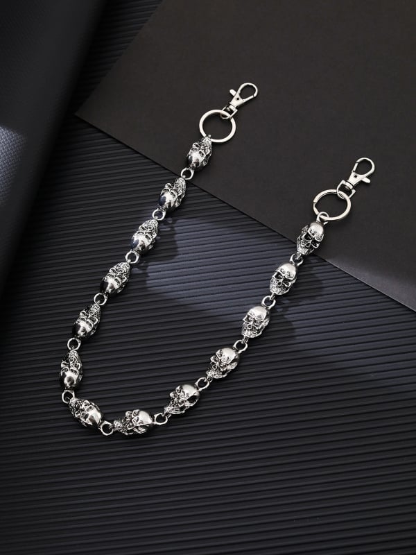 Unisex metalinė juostinė grandinė su kaukolės dizainu, elektroplatingas ir titano kristalai