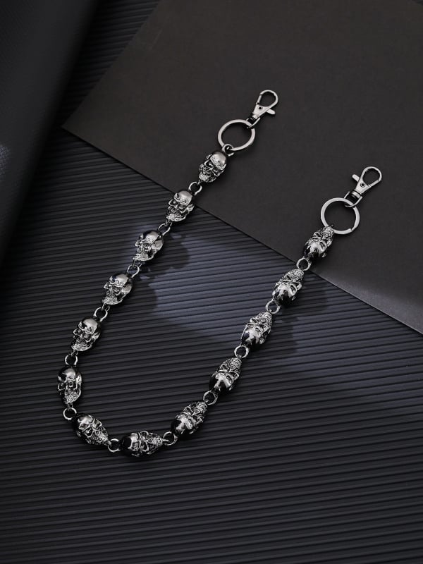 Unisex metalinė juostinė grandinė su kaukolės dizainu, elektroplatingas ir titano kristalai