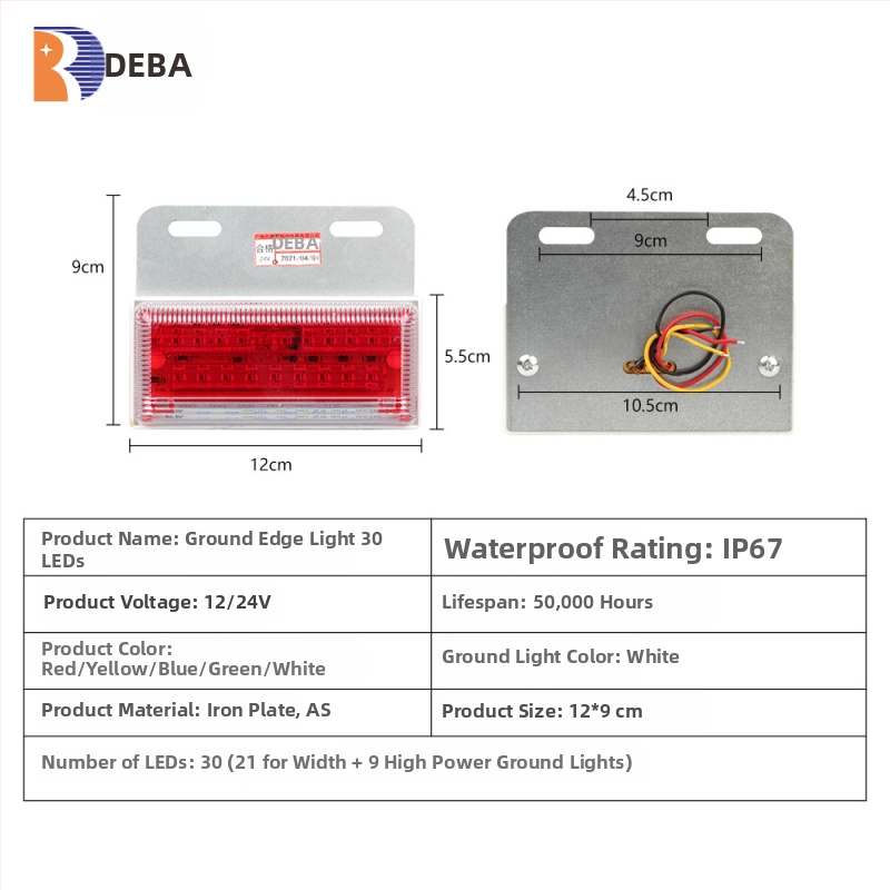 Kravas automa LED sānu gaisma, ūdensizturīga, 24V, DB-3075, 50 000 h, 1000–6000K