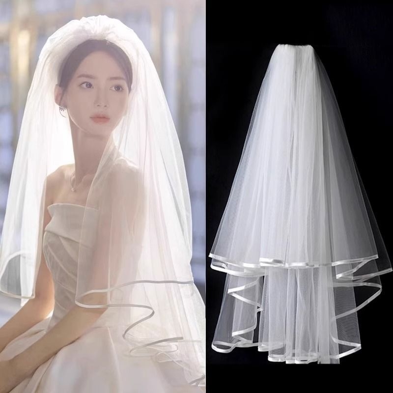 Esküvői satin fátyol regisztrációhoz, rövid fő fátyol az esküvőhöz, fejfedő fotóhoz - Márka Unique, Készlet raktáron, 2021 nyár