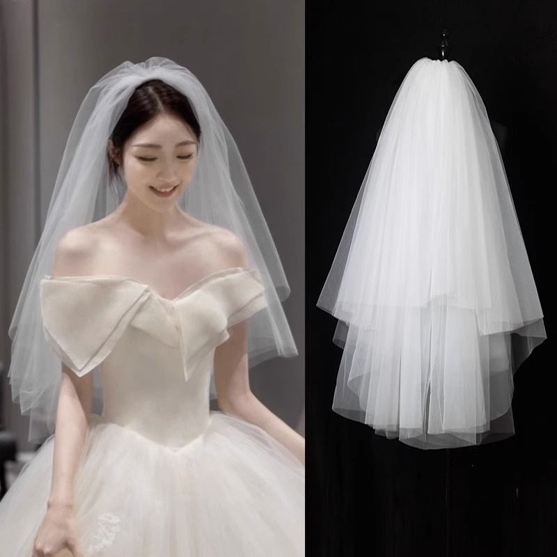 Esküvői satin fátyol regisztrációhoz, rövid fő fátyol az esküvőhöz, fejfedő fotóhoz - Márka Unique, Készlet raktáron, 2021 nyár
