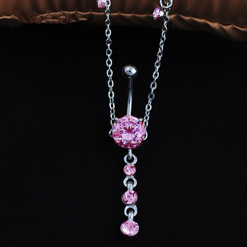 Ομφαλικός δακτυλίος από ανοξείδωτο ατσάλι με ζιρκόν σε σχήμα σταγόνας και αλυσίδα μέσης — γυναικείο piercing κοσμήματα μη συμβατικό ύφος