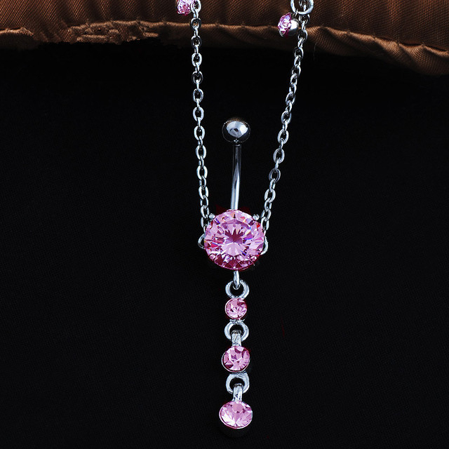 Ομφαλικός δακτυλίος από ανοξείδωτο ατσάλι με ζιρκόν σε σχήμα σταγόνας και αλυσίδα μέσης — γυναικείο piercing κοσμήματα μη συμβατικό ύφος