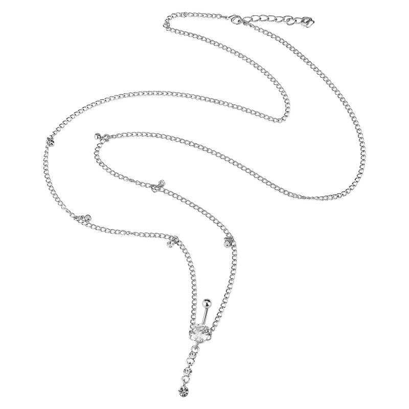 Ομφαλικός δακτυλίος από ανοξείδωτο ατσάλι με ζιρκόν σε σχήμα σταγόνας και αλυσίδα μέσης — γυναικείο piercing κοσμήματα μη συμβατικό ύφος