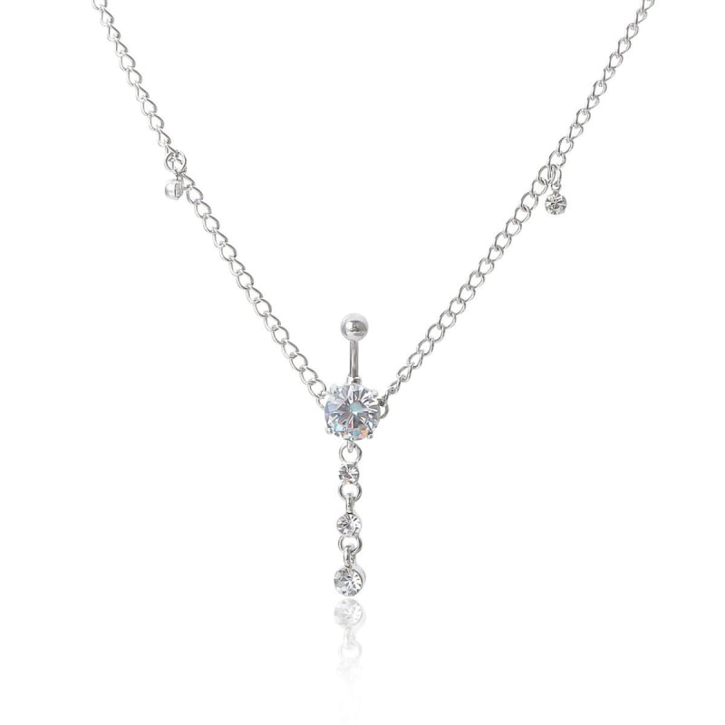 Ομφαλικός δακτυλίος από ανοξείδωτο ατσάλι με ζιρκόν σε σχήμα σταγόνας και αλυσίδα μέσης — γυναικείο piercing κοσμήματα μη συμβατικό ύφος