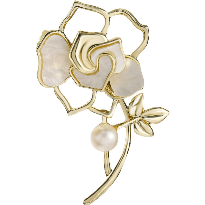 Брошка за кардиган във формата на цвете, сплавна основа, пресноводна перла, корейски стил, електроплакиране, Есен 2022