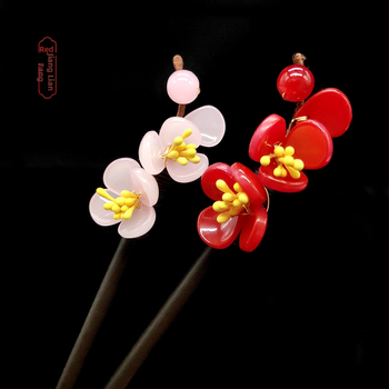 Puidust juukseklips lillemotiiviga glasuuriga (Materjal: Glass/Glaze; Stiil: Retro; Vormimine: Lilled; Kohandamine: Jah)