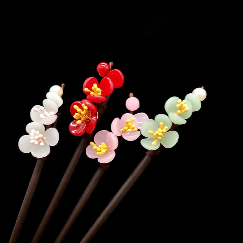 Puidust juukseklips lillemotiiviga glasuuriga (Materjal: Glass/Glaze; Stiil: Retro; Vormimine: Lilled; Kohandamine: Jah)