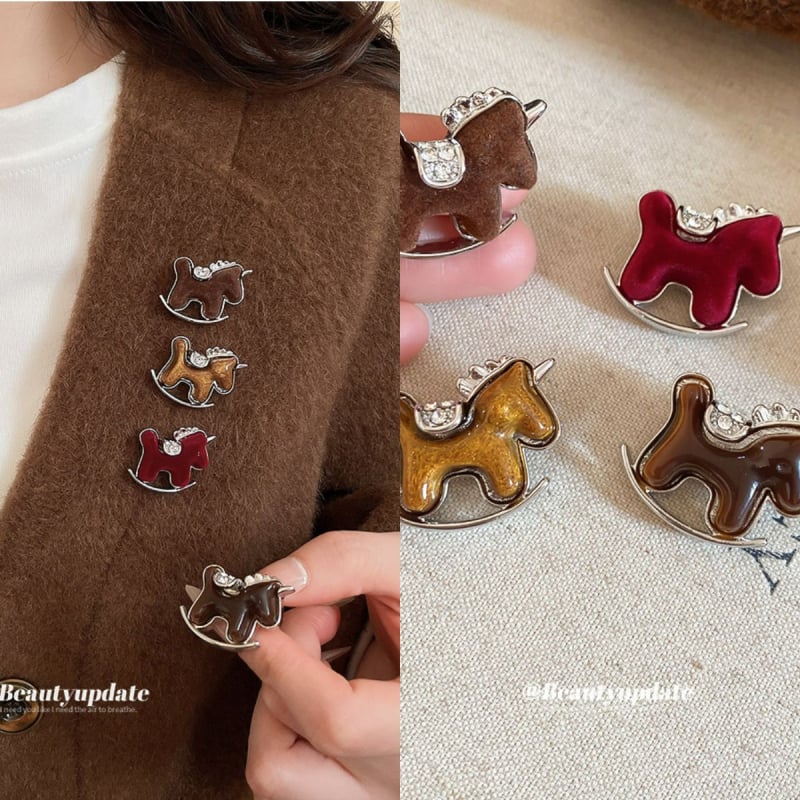 Брошка с форма на кон от кадифе със диамантено инкрустиране, аксесоар за офис стил за жена