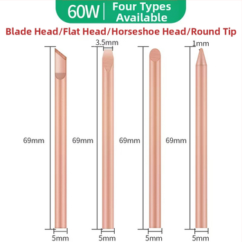Jie Fei Tīra vara ārējās apkures lodēšanas uzgaļu komplekts, 30W/40W/60W, uzgaļi: asas, plakans un kājveida formā