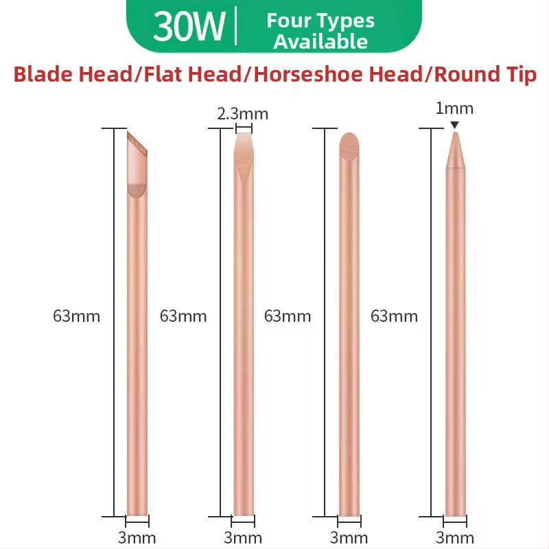 Jie Fei Tīra vara ārējās apkures lodēšanas uzgaļu komplekts, 30W/40W/60W, uzgaļi: asas, plakans un kājveida formā