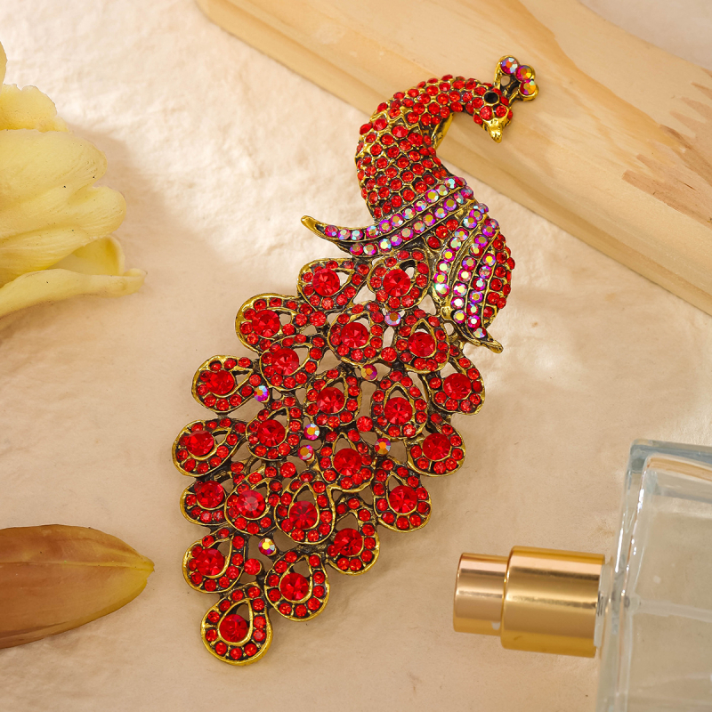 Павлинова брошка с мотив – ретро стил, сплав, електроплатиране, унисекс