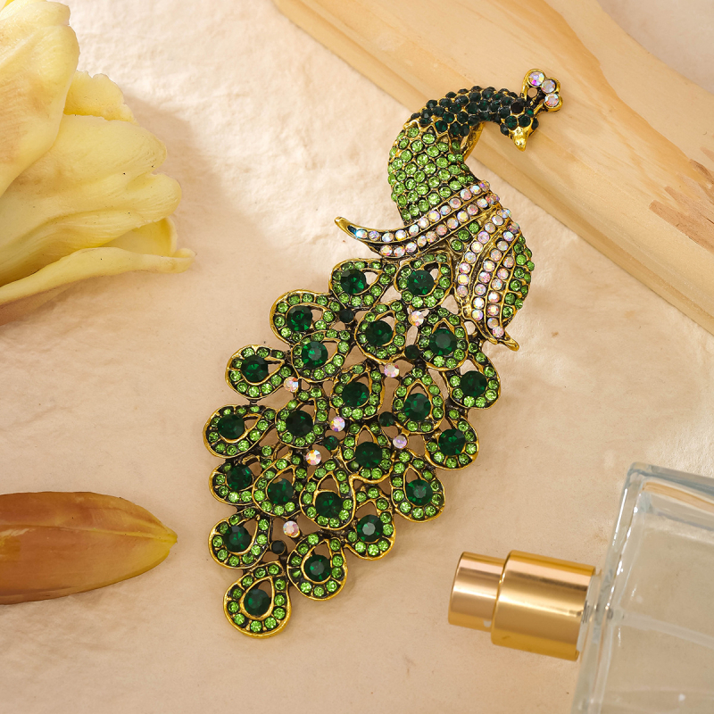 Павлинова брошка с мотив – ретро стил, сплав, електроплатиране, унисекс