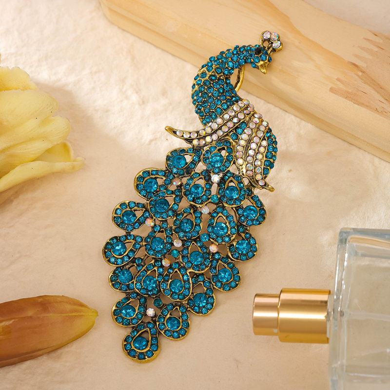 Павлинова брошка с мотив – ретро стил, сплав, електроплатиране, унисекс