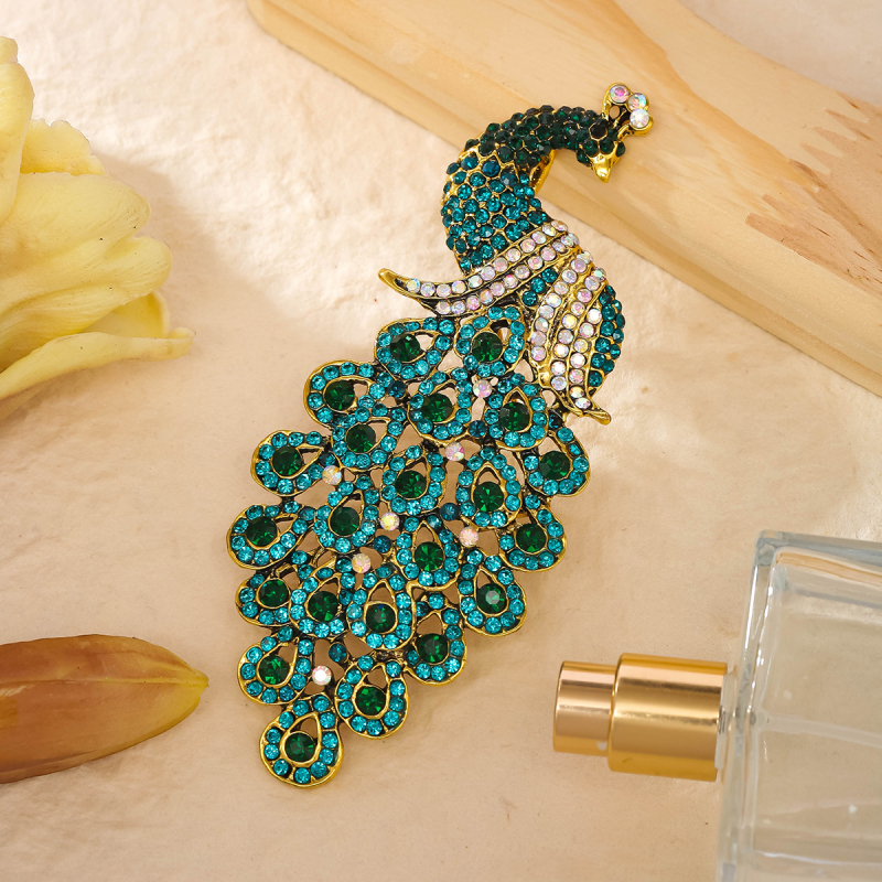 Павлинова брошка с мотив – ретро стил, сплав, електроплатиране, унисекс