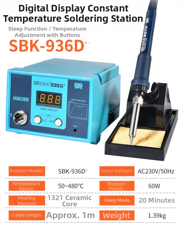 SBK-936D konstanttemperatūras lodēšanas stacija ar digitālo displeju, 220V, 1,5 kg