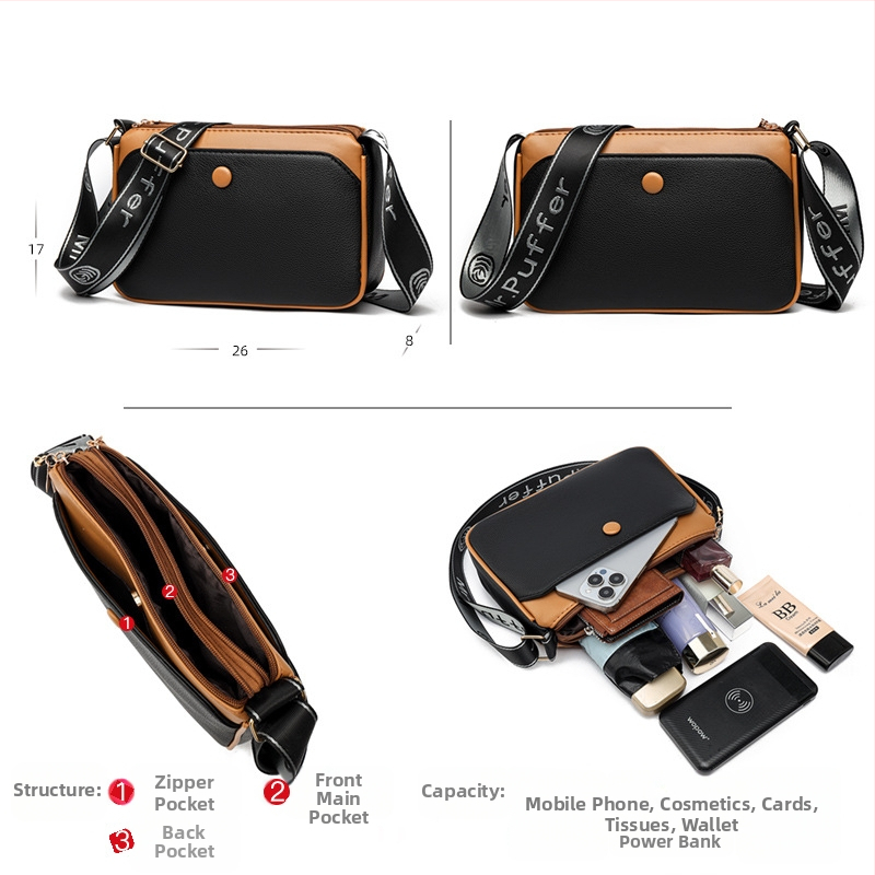PU crossbody torbica, horizontalni kvadratni oblik, magnetska kopča, unutarnji pretinci: džep sa zipom, džep za mobitel, džep za identifikacijsku karticu