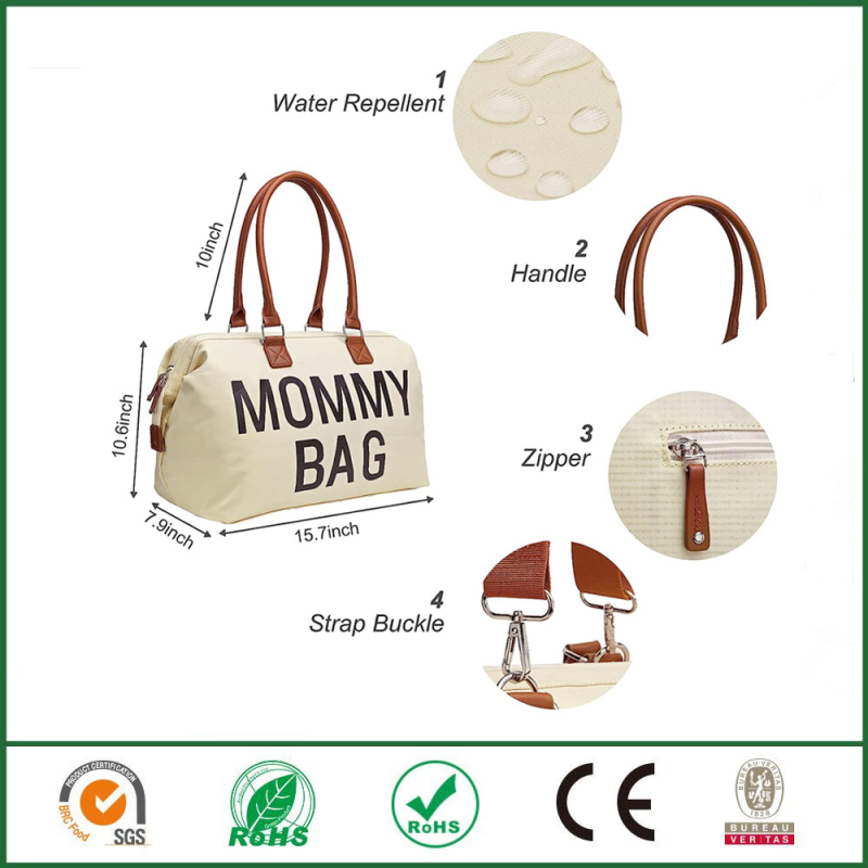Set din trei părți pentru geantă de mamă de călătorie - geantă de umăr impermeabilă, culoare solidă, material poliester, căptușeală poliester