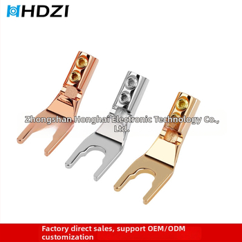 Tīrs vara ar zelta pārklājumu, Y- un U- tipa audio/video savienotāji skaļruņu kabeliem, bez lodēšanas