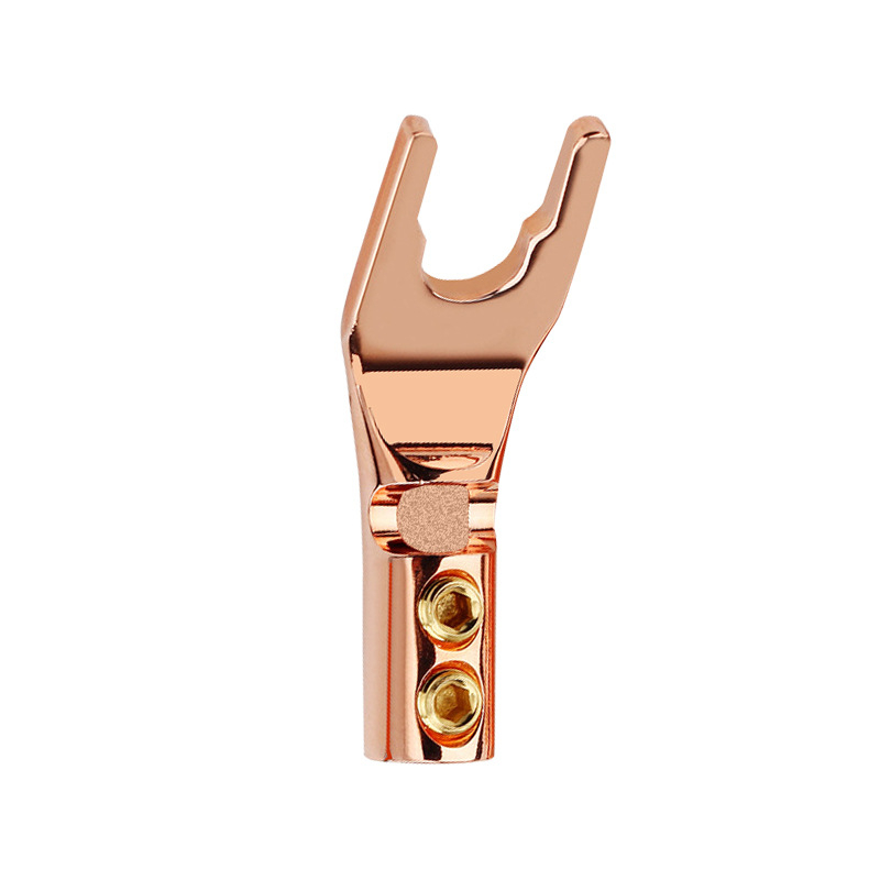 Tīrs vara ar zelta pārklājumu, Y- un U- tipa audio/video savienotāji skaļruņu kabeliem, bez lodēšanas