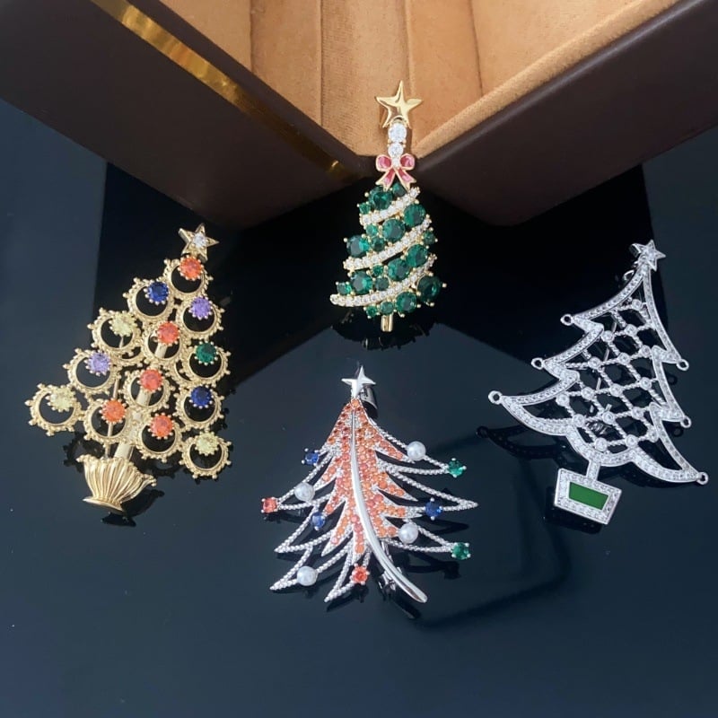 Коледна брошка, висок клас дамска брошка с цветя, меден материал, инкрустирани кристали, подходяща за подарък и украса