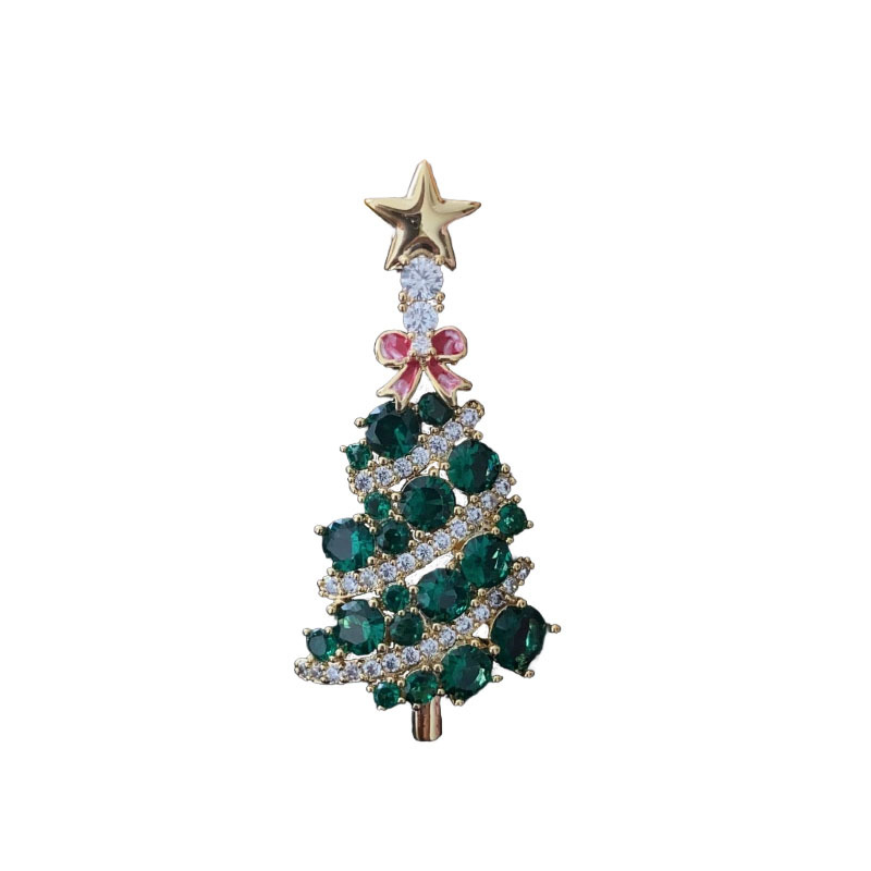 Коледна брошка, висок клас дамска брошка с цветя, меден материал, инкрустирани кристали, подходяща за подарък и украса