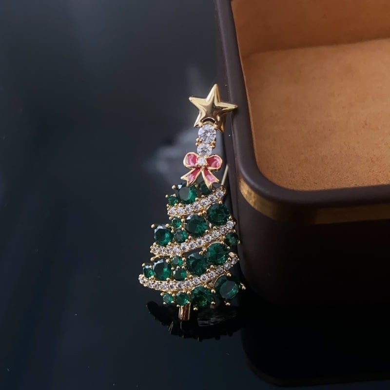 Коледна брошка, висок клас дамска брошка с цветя, меден материал, инкрустирани кристали, подходяща за подарък и украса