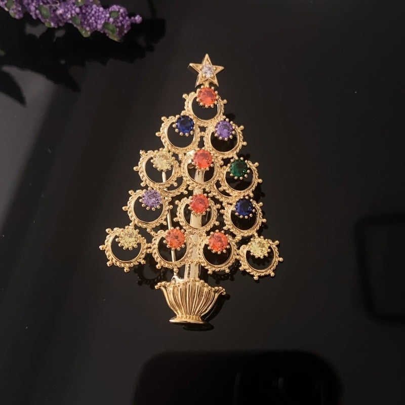Коледна брошка, висок клас дамска брошка с цветя, меден материал, инкрустирани кристали, подходяща за подарък и украса