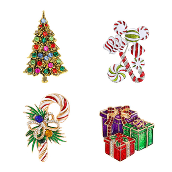 Брошка коледна елха и подаръчна кутия; материал: сплав; стил: щифт, винтидж; обработка: диамантено инкрустиране; опаковка: индивидуално опакована; унисекс