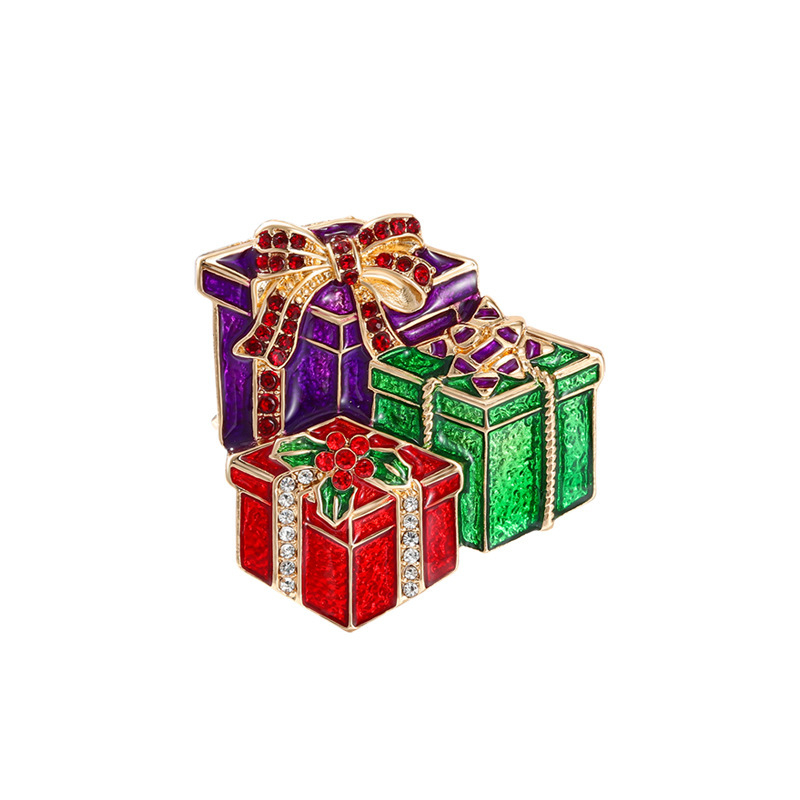 Брошка коледна елха и подаръчна кутия; материал: сплав; стил: щифт, винтидж; обработка: диамантено инкрустиране; опаковка: индивидуално опакована; унисекс