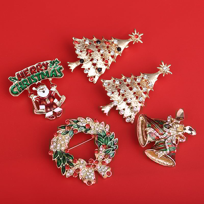 Коледна брошка: сладък Санта, геометричен модел, цинков сплав, електроплакиране, етно-ретро стил, дамски аксесоар