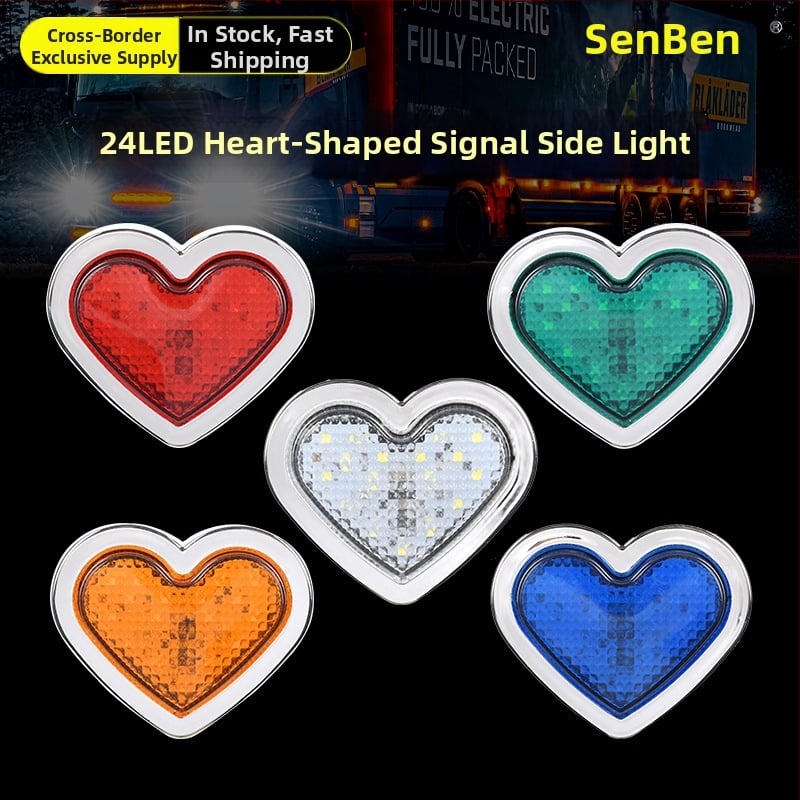 Širdies formos 24 LED kontūro šviesa krovininiams automobiliams, 12/24V, IP60, 0.5W, 3000 lm