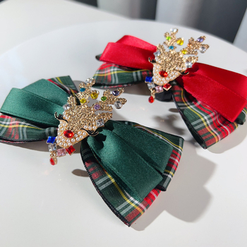 Брошка с ретро панделка от каре плат, кристални камъни, регулираема, електроплатирана