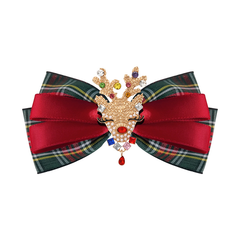 Брошка с ретро панделка от каре плат, кристални камъни, регулираема, електроплатирана