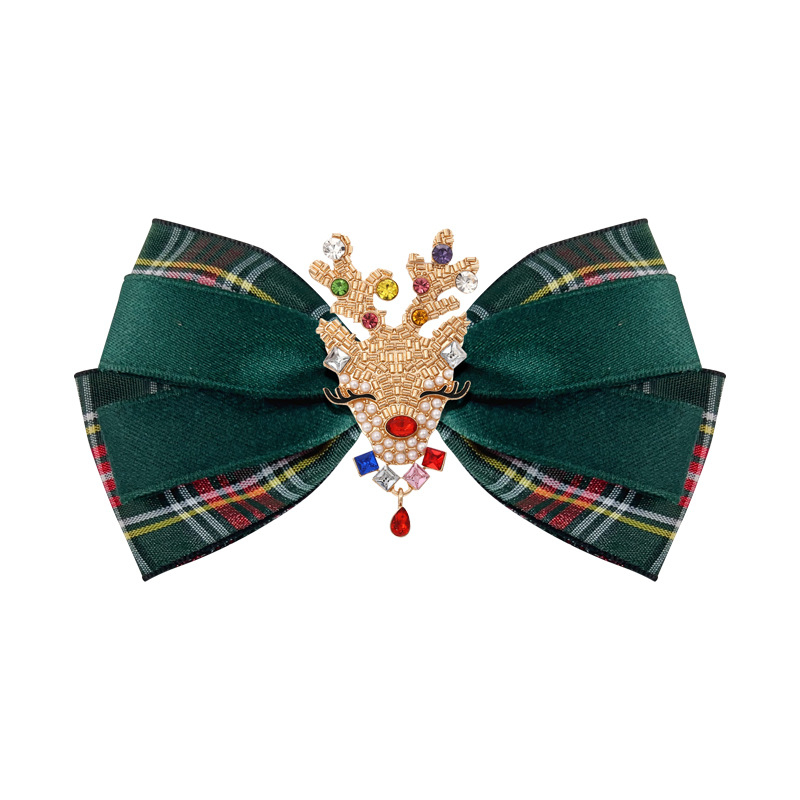 Брошка с ретро панделка от каре плат, кристални камъни, регулираема, електроплатирана