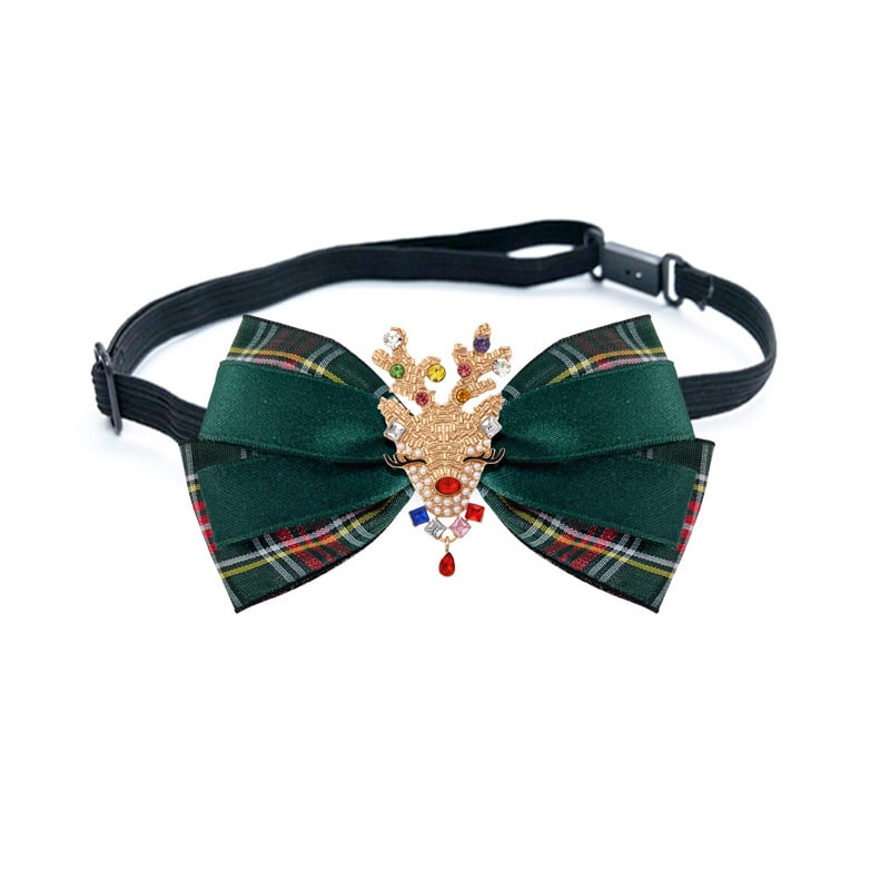 Брошка с ретро панделка от каре плат, кристални камъни, регулираема, електроплатирана