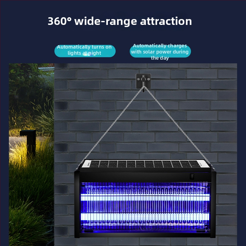 Solarna lampa za komarce za vanjsku upotrebu – vrt/kampiranje, pokriće 61 m²+, ugrađena baterija >5000 mAh, trajanje 8–12 sati, hvatanje pomoću lovnog sustava