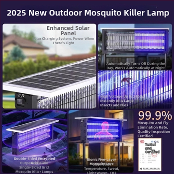 Napelemes szúnyogirtó lámpa kültéri használatra, modell MWD-tyn-H, feszültség 240 V, kör-négyzet alakú dizájn, márka Xinya