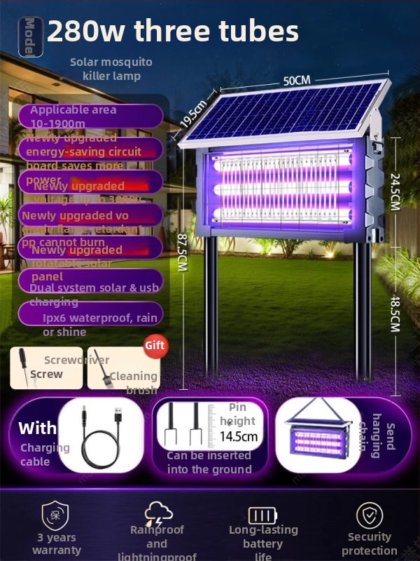 Napelemes szúnyogirtó lámpa kültéri használatra, modell MWD-tyn-H, feszültség 240 V, kör-négyzet alakú dizájn, márka Xinya