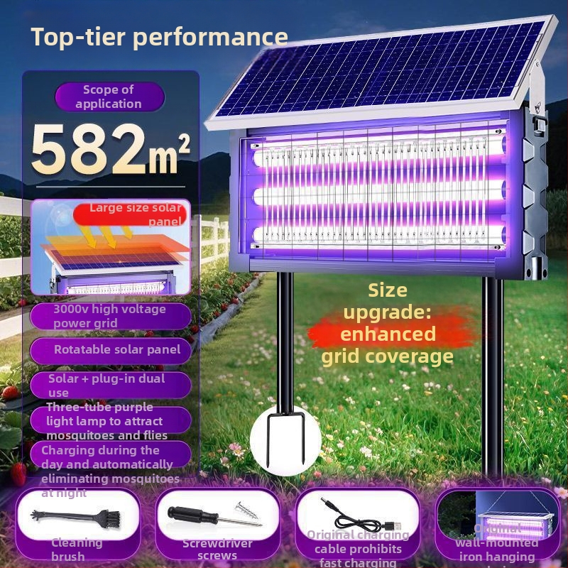 Napelemes szúnyogirtó lámpa, padlón álló, beltéri használatra, nagyhatékonyságú, esőálló, hálózati áramellátással