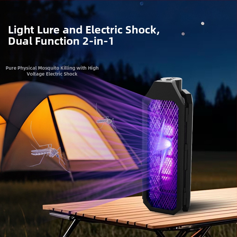 Lampă portabilă ucigașă de țânțari cu șoc electric – pliere, LED, acoperire 10 m², baterie încorporată reîncărcabilă, capcană cu undă de lumină