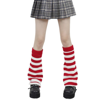 Fan Sakura șosete tricotate în dungi, lungime medie, stil Ins, calde, fibră poliester, leg warmers Y2K, iarna 2024