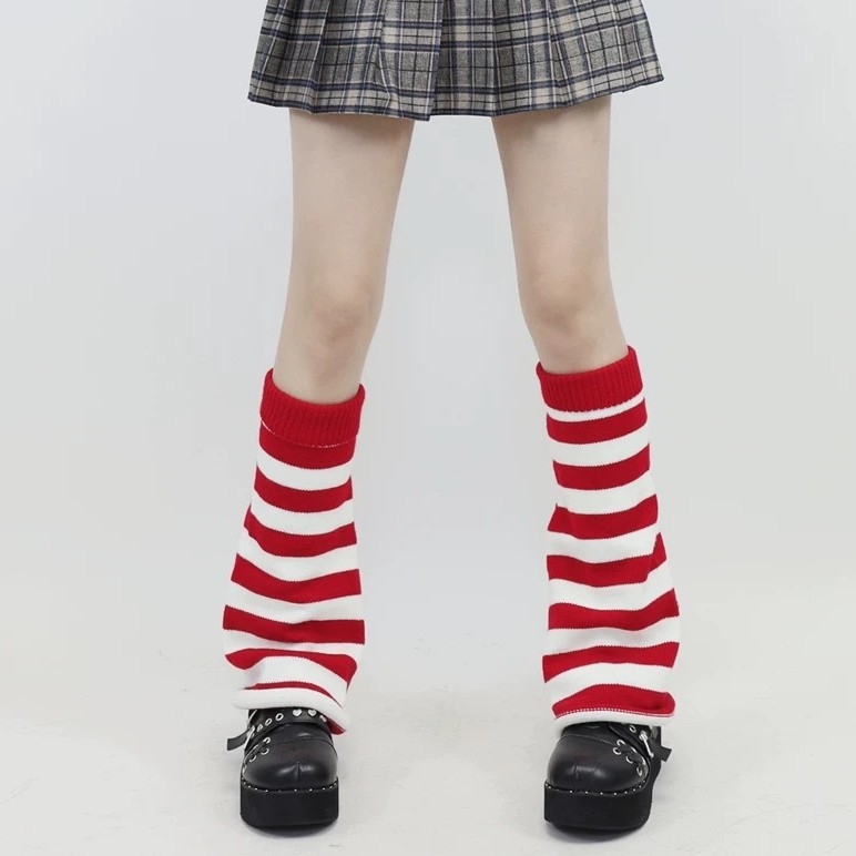 Fan Sakura șosete tricotate în dungi, lungime medie, stil Ins, calde, fibră poliester, leg warmers Y2K, iarna 2024