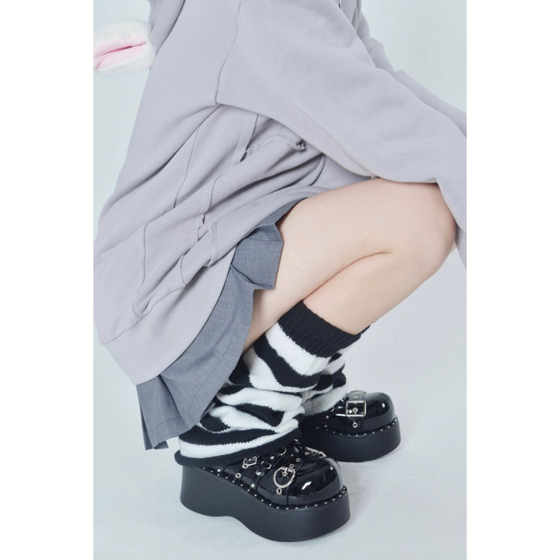 Fan Sakura șosete tricotate în dungi, lungime medie, stil Ins, calde, fibră poliester, leg warmers Y2K, iarna 2024