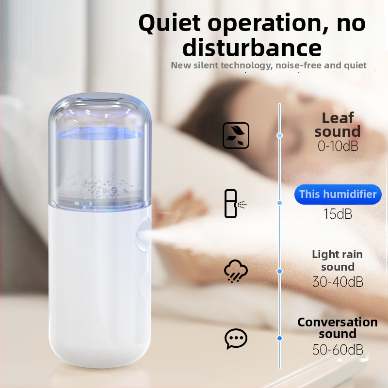 Käepärane näomistmise seade, USB-laetav, külm udu, udu kestus 31–60 s, sisseehitatud aku 100–300 mAh, tööiga 1–3 tundi