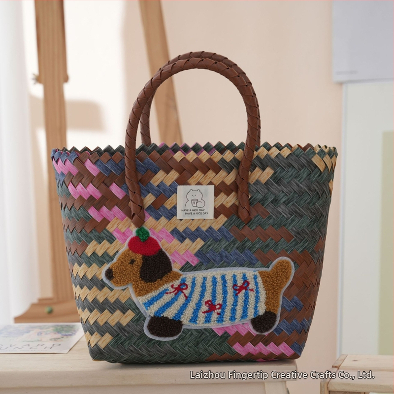 Geantă PVC țesută, în stil street-trend, formă verticală pătrată, fără căptuială