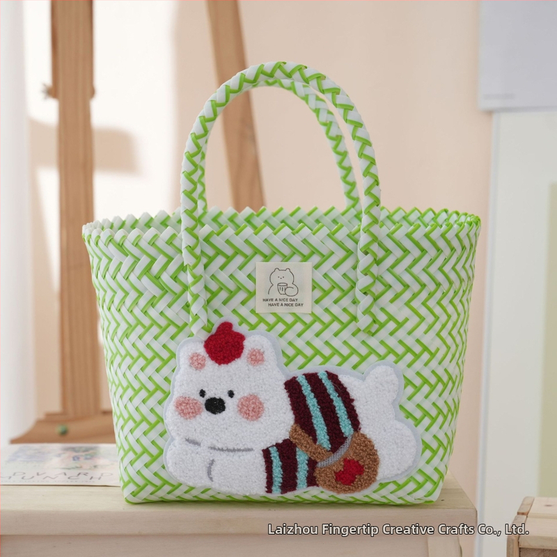 Geantă PVC țesută, în stil street-trend, formă verticală pătrată, fără căptuială