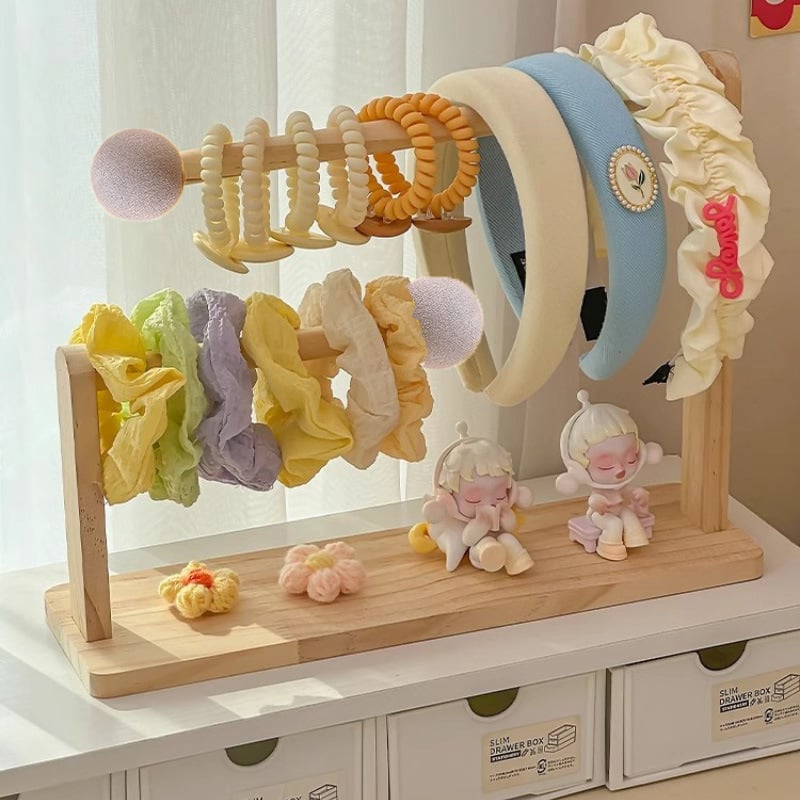 Raft din lemn pentru accesorii de păr - organizator pentru agrafe, brățări și bentițe, stil artistic, toamnă 2025